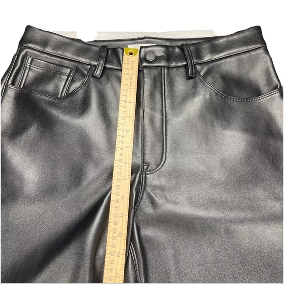 Good American Faux Leather Icon Straight Pants Brown Metallic Women Size 14/32 - Picture 6 of 8